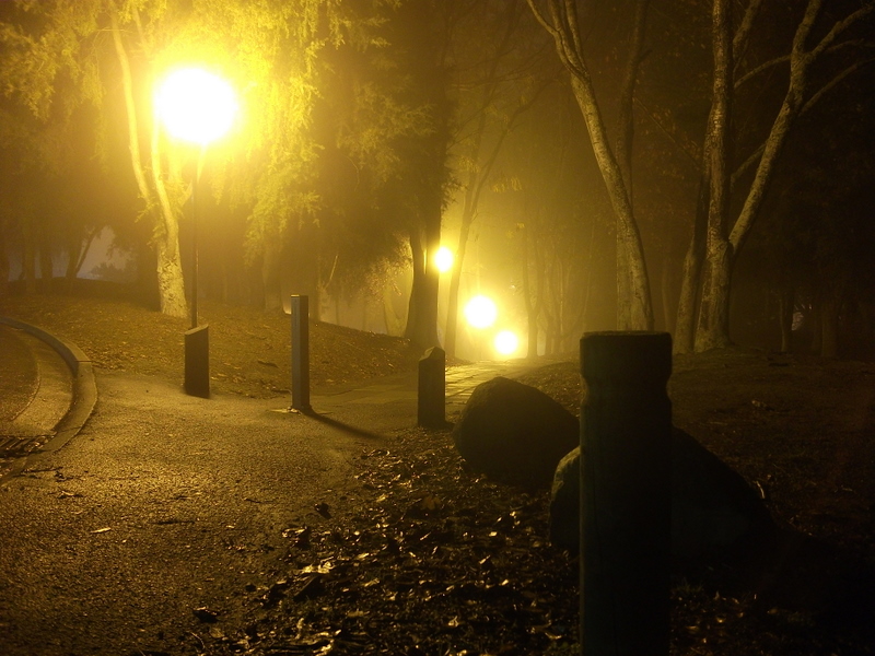 Orange lights by the Library