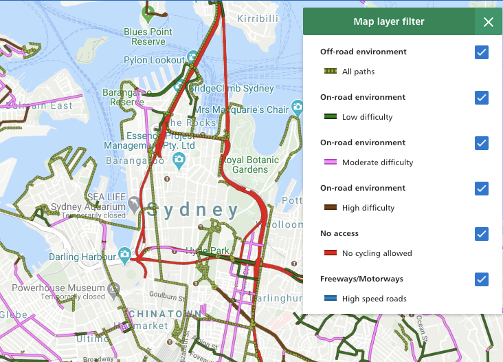 Cycleway Finder Map and Legend