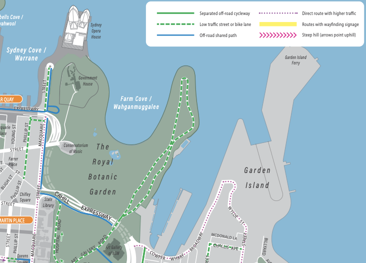 SydneyCycleways Map - zoomed into Sydney Botanic Gardens