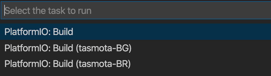 Command Pallete dropdown in VS Code shows "PlatformIO: Build" as an option.