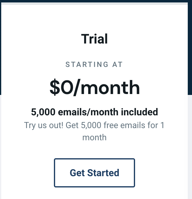 Trial starting at $0/month, 5000 emails/month included