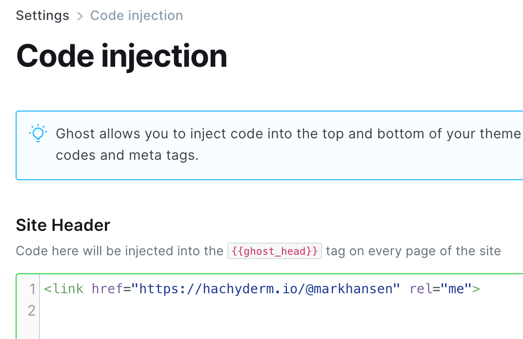 Settings > Code injection > Site Header > a verification tag