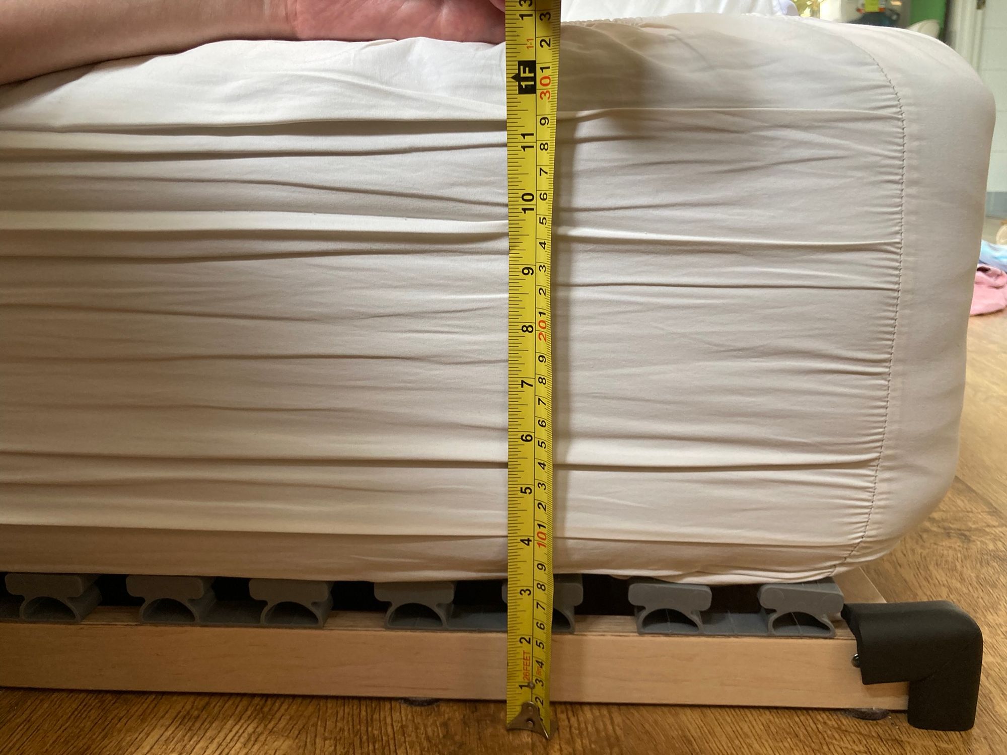 Cross section of mattress: bed base is about 8cm high, and top of mattress is 32cm off ground.