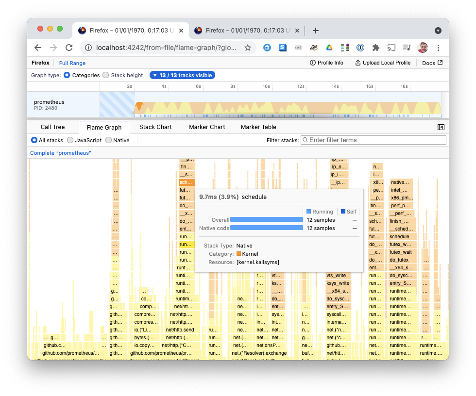 Colouring Firefox Profiler Flamegraphs